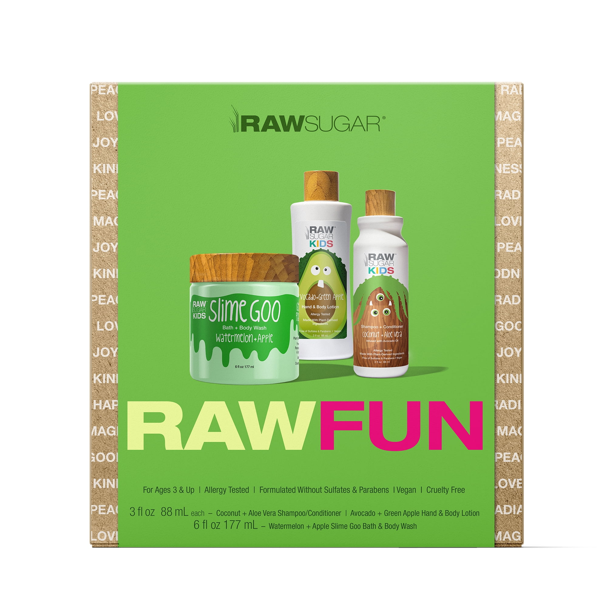 Raw Sugar Kids Raw Fun Holiday Gift Set, Includes Body Wash, Body Lotion, Shampoo & Conditioner, 3 Piece