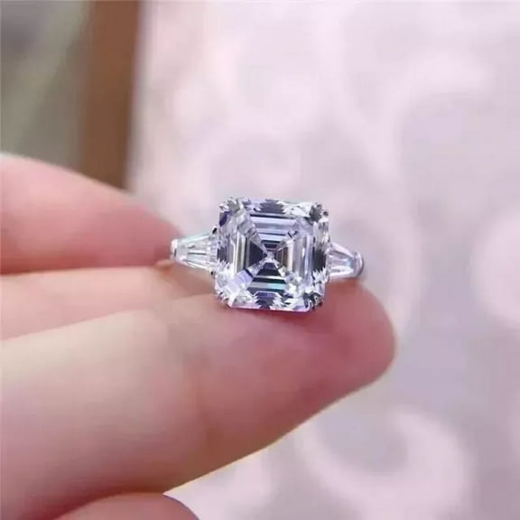 4Ct Ascher Cut Lab Created Diamond Women's Engagement Ring 14K White Gold Plated