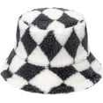 thumbnail image 4 of CoCopeaunts Mens Bucket Hat Europe American Style Winter Warm Geometry Diamond Plaid Fisherman Cap Lamb Wool Basin Cap for Women, 4 of 8