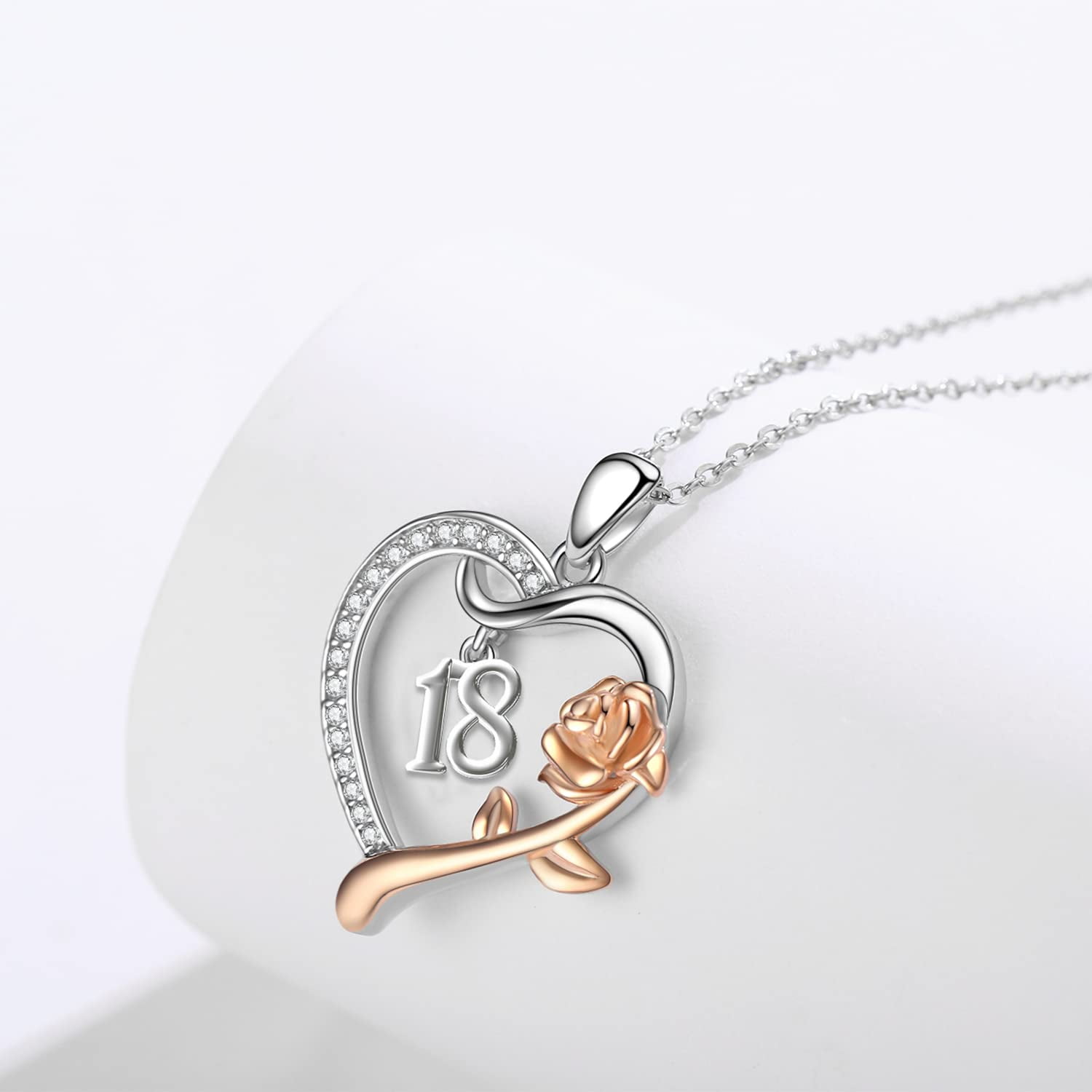 Coachuhhar 18 Year Old Birthday Gifts 925 Sterling Silver Love Heart Rose Flower Pendant Necklace 18th Jewelry Christmas Gifts for Women Girlfriend Sister