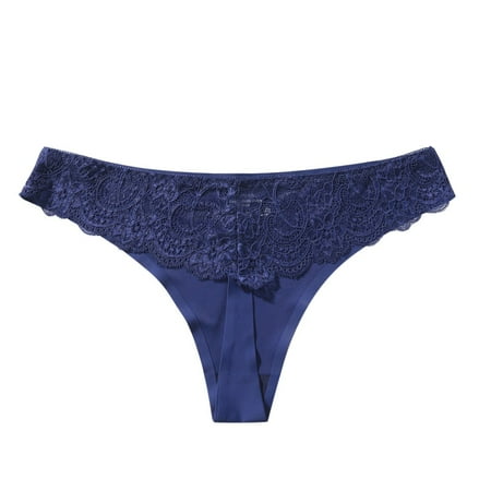 

YDKZYMD Women s Panties Lace Strappy Low Waist Comfortable Ice Silk See Through Thongs Cotton Tangas Underwear Blue
