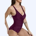 thumbnail image 5 of Atogsazn Women's One Piece Swimsuits Tummy Control Ruched Push Up Bathing Suit Summer Swimwear Outfit Wine L, 5 of 5