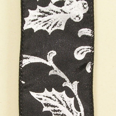 The Ribbon People Black with Silver Holly Berry Print Wired Craft Ribbon 2" x 40 Yards