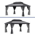 thumbnail image 3 of ModFusion 12'x16' Heavy Duty Double Roof Galvanized Steel Outdoor Combined of Vertical Stripes Roof with Nettings and Curtains in Black, 3 of 11