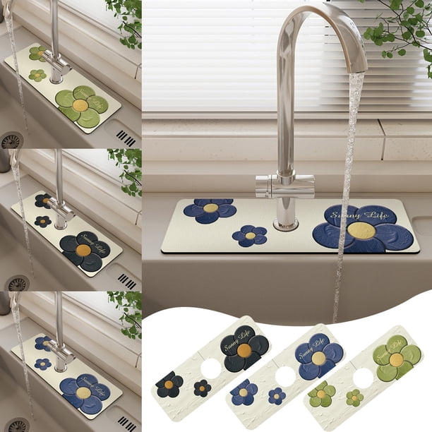 mfyjkho Protector de diatomita para grifo de fregadero y almohadilla absorbente, alfombrilla antigoteo de secado rápido y antimoho para encimeras de cocina, baño o lavandería.