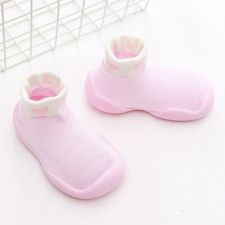 

QWZNDZG Unisex Baby Shoes First Shoes Baby Walkers Toddler First Walker Baby Girl Kids Soft Rubber Sole Baby Shoe Knit Booties Anti-slip