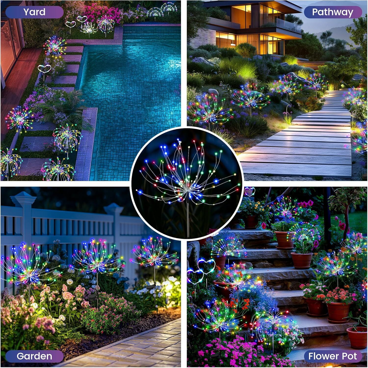 Garden Outdoor Decor Lights 120LED 2 Pack, Solar Garden Lights for Yard Outside Fairy Decorative,Solar Powered for Yard Pathway Flowerbed Planter Balcony Patio Decor（Multicolor）