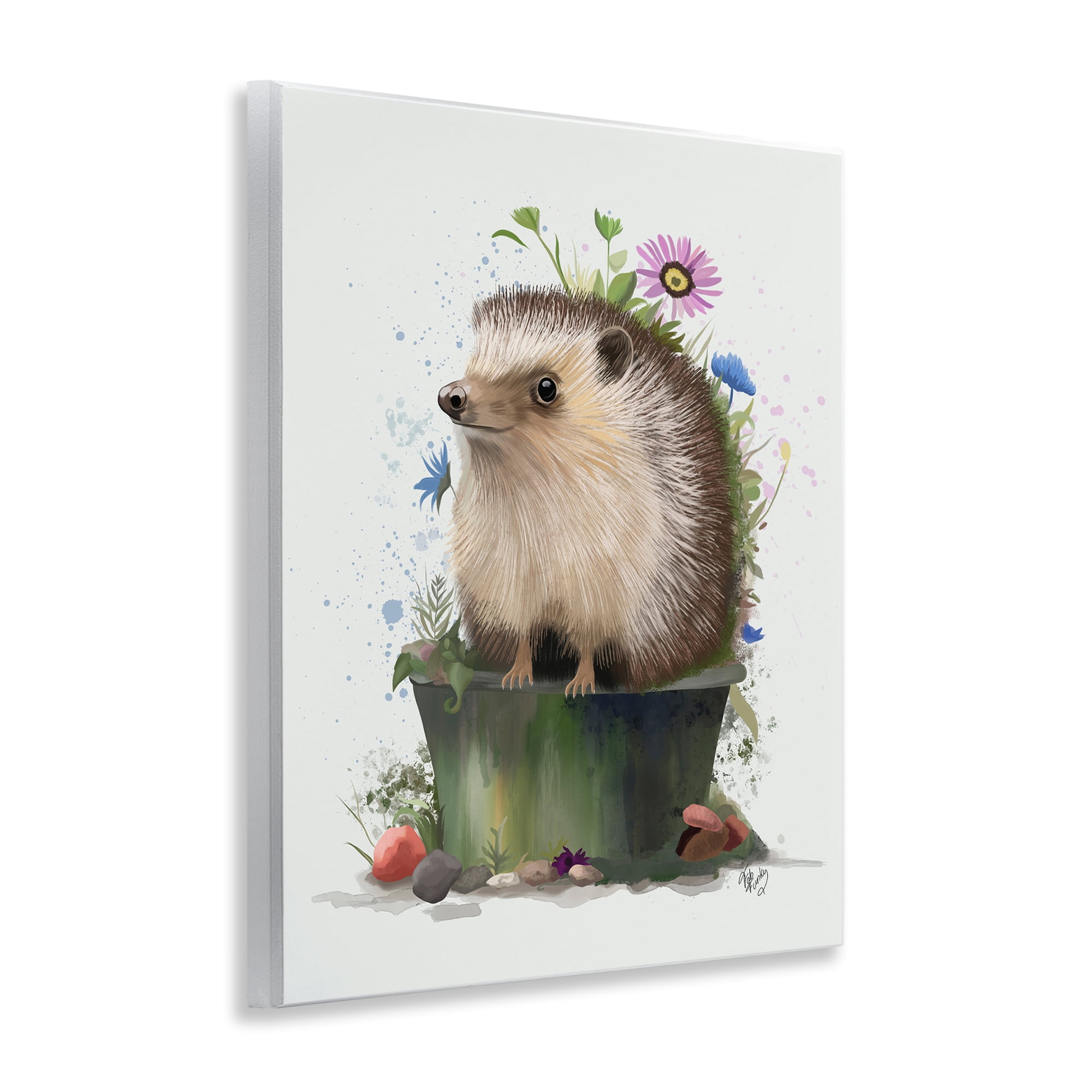 Stupell Industries Hedgehog in Gardening Pot Animals & Insects Painting Unframed Art Print Wall Art, 11 x 14
