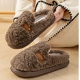 thumbnail image 5 of Womens House Slippers Non-Slip Flat Heel Closed Toe Slip-on Flats Slides Winter Casual Indoor Outdoor Home Warm Woolen Flats Shoes for Couples Coffee 9, 5 of 5