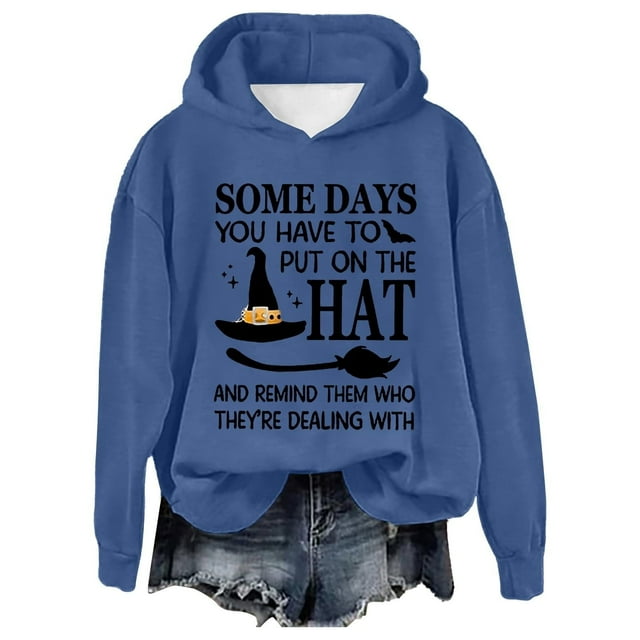 Halloween Oversized Letter Print Pullover Sweatshirt For Women Loose Fit Hooded Shirt