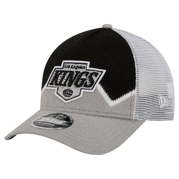 Men's New Era Silver/Black Los Angeles Kings Hockey Sock 9FORTY A-Frame M-Crown Adjustable Trucker Hat
