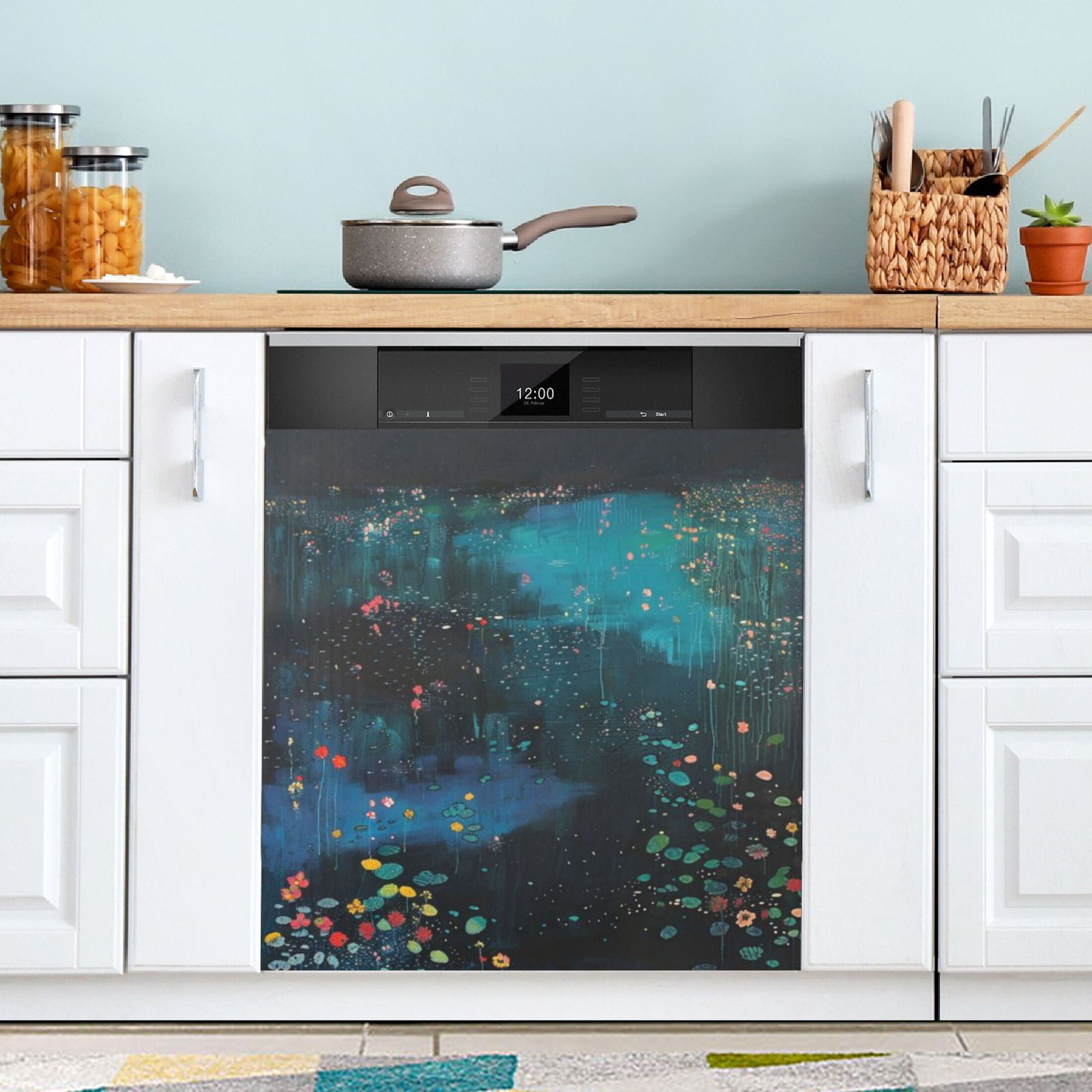 Dishwasher Magnetic Sticker 23x26 Inch Refrigerator Magnetic Sticker Washing Machine Magnetic Sticker Kitchen Panel Magnetic Sticker Home Decor Red Water Flower