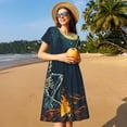 thumbnail image 4 of Balery Moonlit Skeleton Campfire Vestidos sueltos de manga corta para mujer, vestidos de verano 2025, vestidos casuales de corte A con vuelo., 4 of 6