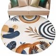 thumbnail image 2 of 7ft Round Rug, Brown Nave Blue Boho Non-Skid Rubber Backing Large Area Rugs - Living Room Bedroom Home Office, Modern Geometric Botanical Indoor Floor Mat Carpets Washable Rug, 2 of 9