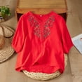 thumbnail image 6 of Lpmadey Floral Embroidered Tops for Women 3/4 Sleeve Boho Vacation Dressy Casual Shirts V Neck Tunic Tshirt, 6 of 7