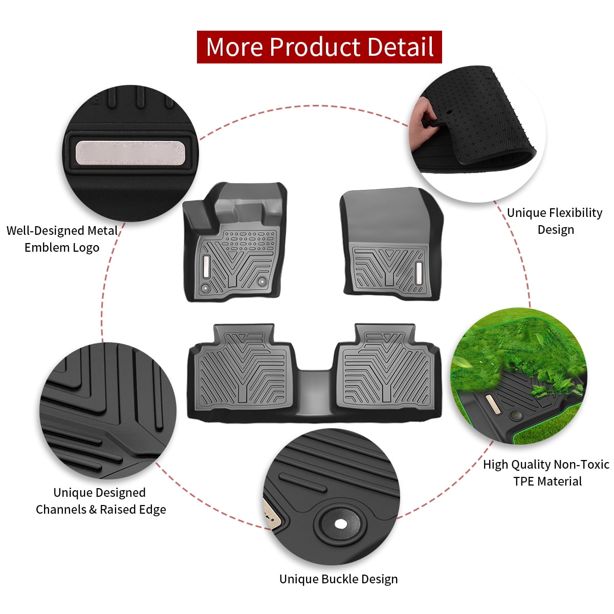 RVNI TPE Rubber Front and Rear for 2015-2022 2023 2024 Ford Edge Floor Mats Set All-Weather Protection Anti-Slip