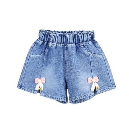 NAISIBABY Girls Denim Shorts Elastic Waist with Pockets Casual Stretch Kids Cute Fashion Shorts Light Blue 4T