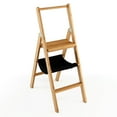 thumbnail image 1 of Gymax 3 Step Ladder Foldable Bamboo Step Stool 330Lbs Capacity with Tool Storage Bag, 1 of 10