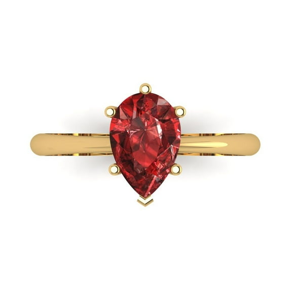 1.5 ct Pear Cut Natural Garnet Solitaire 18K Yellow Gold Womens Engagement Ring