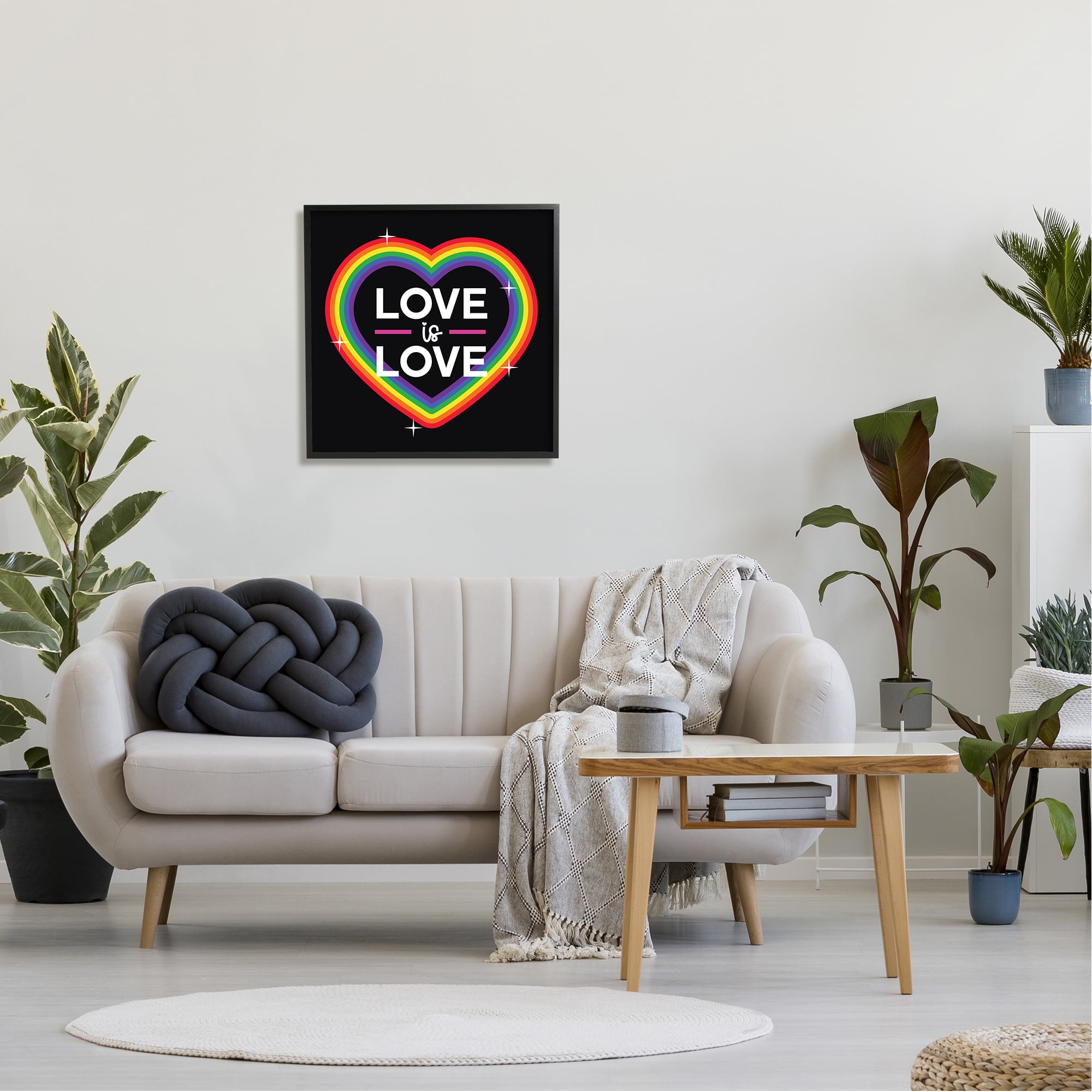 Stupell Industries Love Rainbow Heart Pride Holiday Painting Black Framed Art Print Wall Art