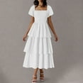 thumbnail image 3 of Tiered Ruffle Maxi Dress for Women Square Neck Puff Short Sleeve Dress 2026 Elegant and Feminine Flowy Dress for Date Nights and Dinners, 3 of 8