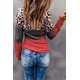 thumbnail image 1 of ABPHQTO Top de bloque de color de leopardo calado con empalme de encaje rojo para mujer, 1 of 5