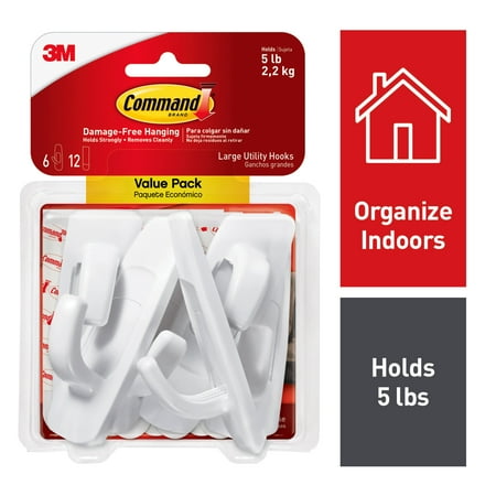 3M Command Large Utility Hooks, White, Organize Damage-Free, 6 (Best Hooks For Flathead)