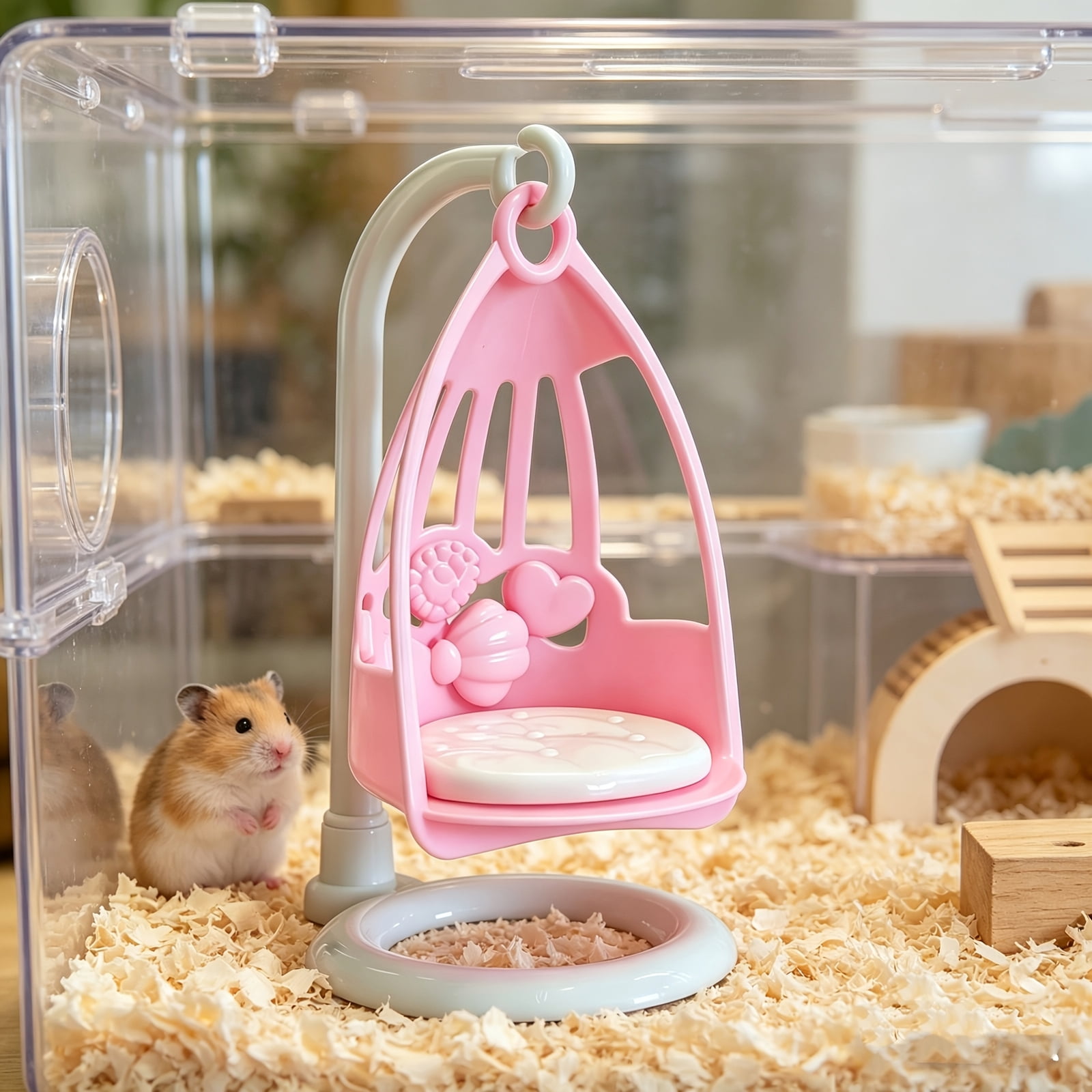 Mini Hamster Swing Toys with Stable Base, Pink and White, for Small Animal Cages