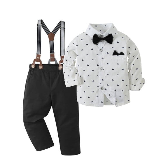 Toddler Boy Clothes Suit 1-5T Formal Dress Shirt Bowtie Suspender Pants Wedding Party Outfits Set