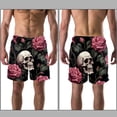 thumbnail image 3 of luoweisi Men's Beach Shorts Quick Dry Swim Trunks with Mesh Lining Roses and Skull S, 3 of 5
