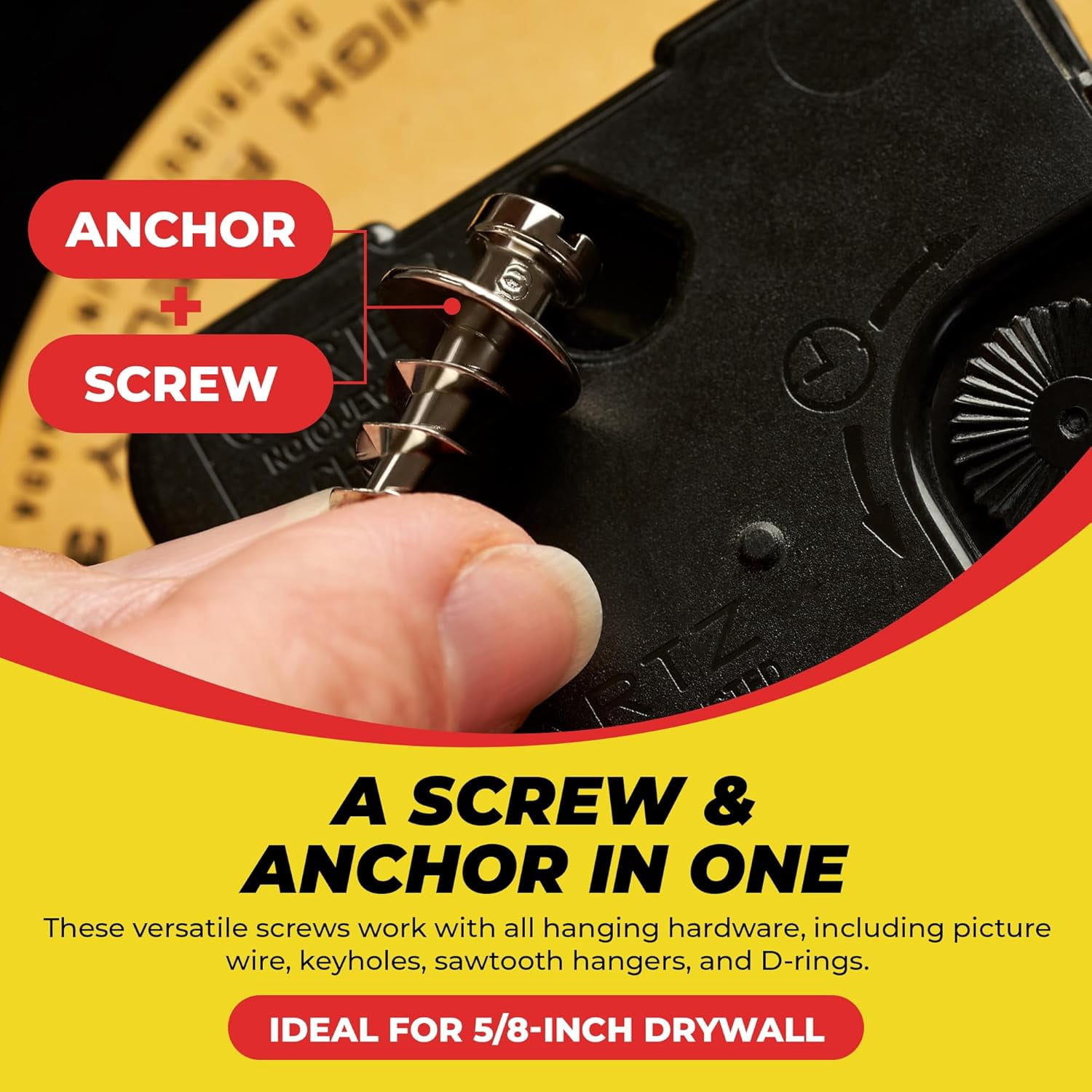 JJEAN-Double-Headed Wall Screw Anchors Picture Hooks - Heavy Duty Bear Claw Hanger Screws Holds Upto 30 Lbs. - Drywall Screw/Anchor for D-Rings/Wire/Keyholes - Hang Pictures/Mirrors and More (50 Pack