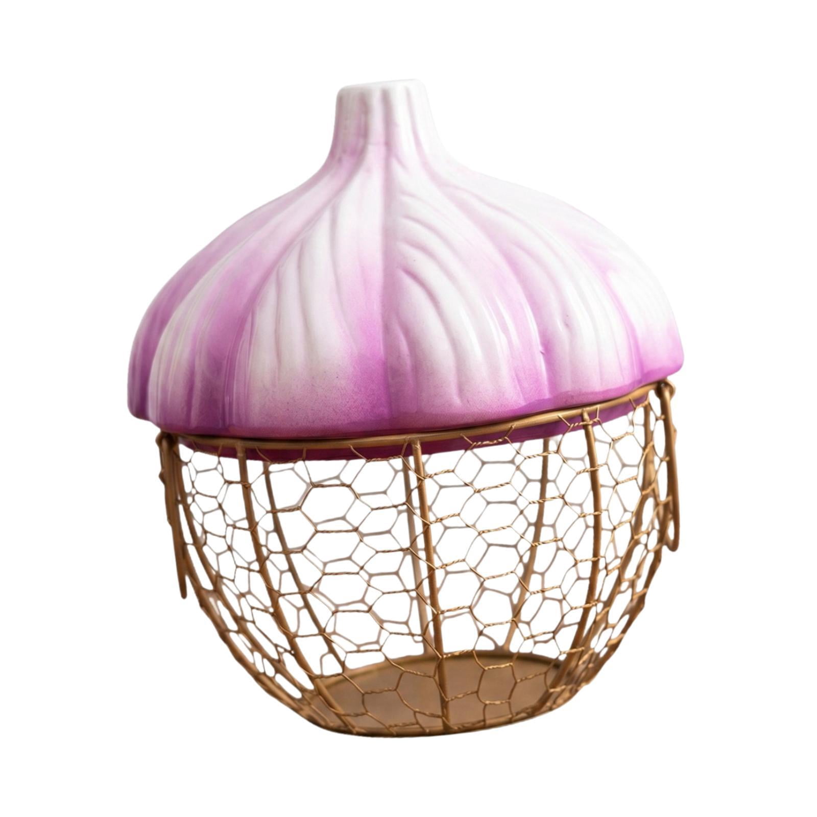 Fiocias Ceramic Holder Breathable Portable with Lid Egg Basket for Fruit Home Pantry Purple