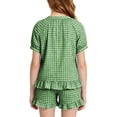 thumbnail image 4 of Girls 2 Piece Plaid Suit Puff Short Sleeve Crew Neck Tops Elastic Waist Short Ruffled Hem Cute Casual Outfits (7-8 Years, Green), 4 of 8