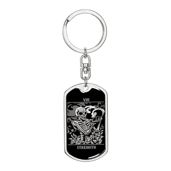 Tarot Card Strength Card Keychain Dog Tag Stainless Steel or 18k Gold