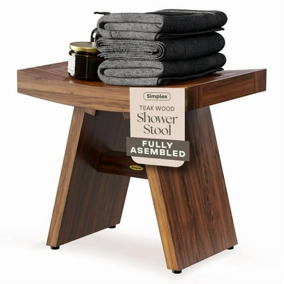 Teak Shower Bench 18” – Waterproof Solid Wood Bath Stool, Non-Slip, Indoor/Outdoor Use