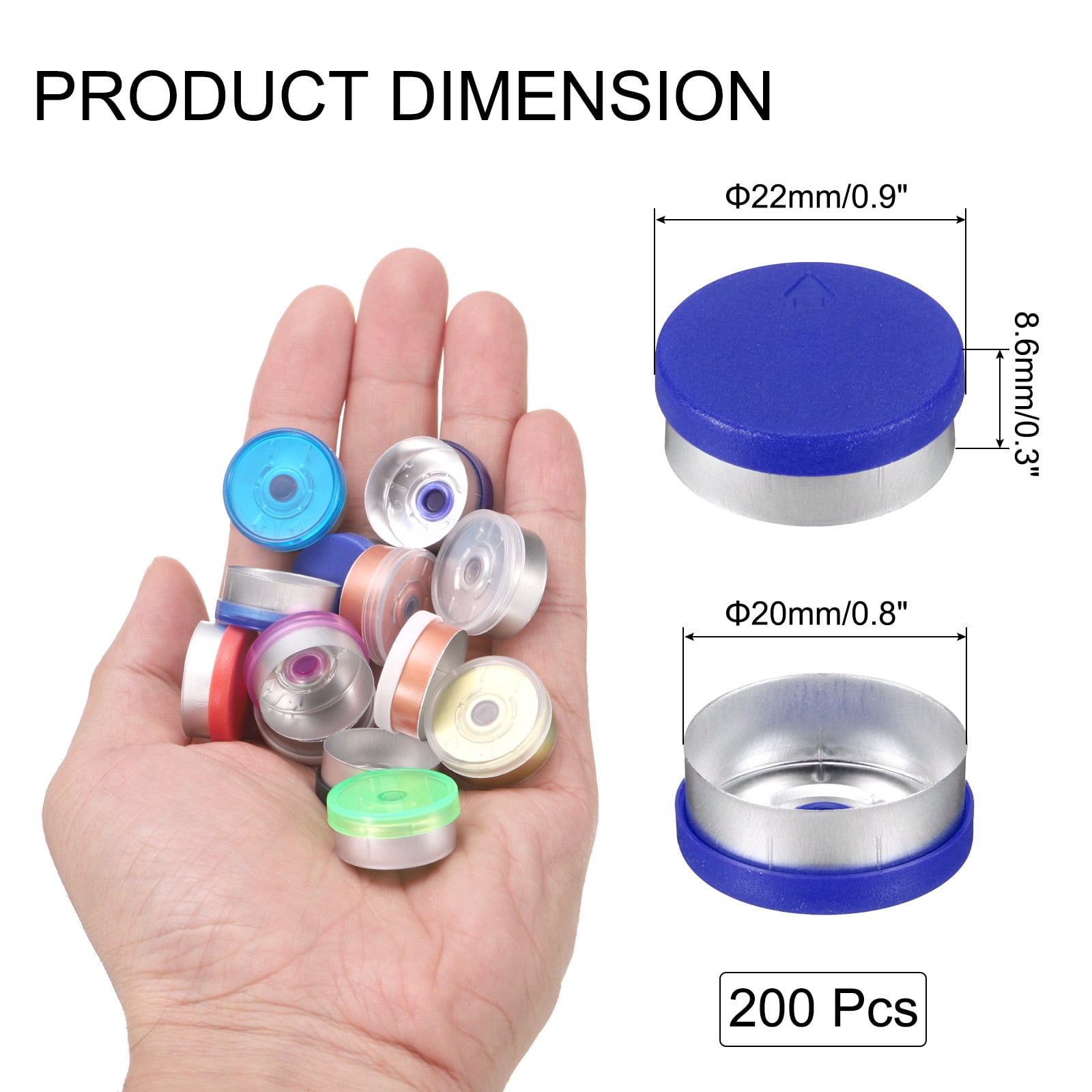 Unique Bargains 200pcs Caps Burr-Free Aluminum Plastic Vial Covers Blue/Silver