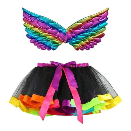 

Kids Girls Ballet Skirts Party Bowknot Patchwork Color Tulle Dance Skirt Wing Two Piece Outfits Set For Kids Clothes Baby Costume Baby Girl Skrit Set First Birthday Gifts For Girls