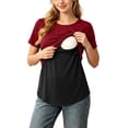 thumbnail image 2 of Hxshgdsn Womens Maternity Double Layer Nursing Top Short Sleeve Patchwork Round Neck for Breastfeeding（Wine/L）, 2 of 10