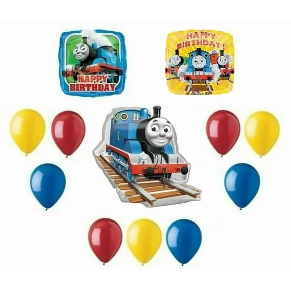 THOMAS the TANK Train ENGINE 12 Pce Birthday Party Mylar Latex Balloons Kit SET