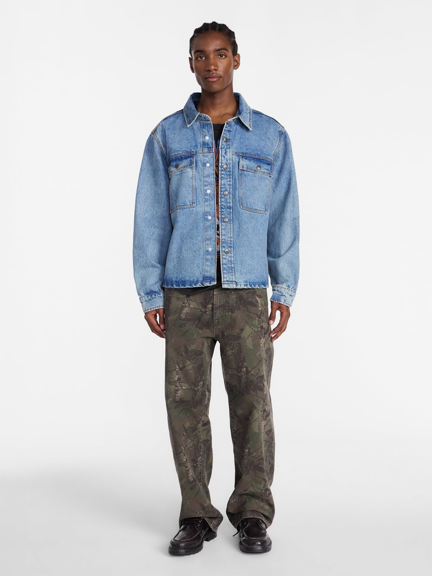 No Boundaries Denim Shacket with Long Sleeves, Men's XS-4XLT
