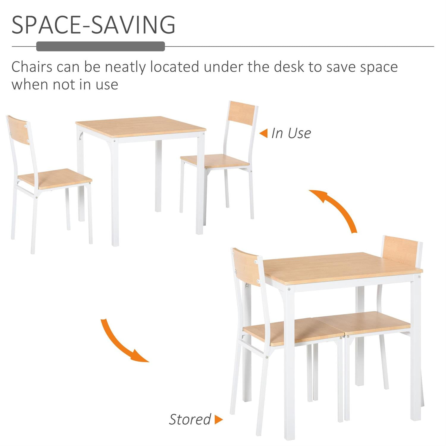 Demi Bonn 3-Piece Wooden Dining Table Set with Metal Frame, Includes 1 Table & 2 Chairs for Small Spaces, Modern Design, White