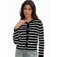 thumbnail image 3 of Women's Striped Cardigan Sweater Trendy Long Sleeve Button Down Crew neck Cardigans, 3 of 6