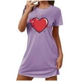 thumbnail image 1 of Tnhcen Robe de Nuit à Manches Courtes pour Femmes Grande Taille Col Rond Imprimé devant Robe Courte Polyester Spandex Doux P-2TG pour Maison/détente Confortable, 1 of 5