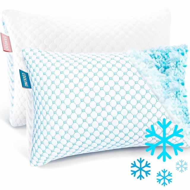 Virtu Juego de 2 Almohadas Queen con Temperatura, Almohadas de Cama de Memory Foam Suave Regulables y Ajustables con Efecto Refrescante, Juego de 2 Almohadas Tamaño Queen, 20" X 30"