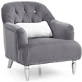 thumbnail image 2 of Gray Velvet Upholstered Armchair for Living Room, Traditional High Back Accent Chair with Cushioned Seat, 2 of 5