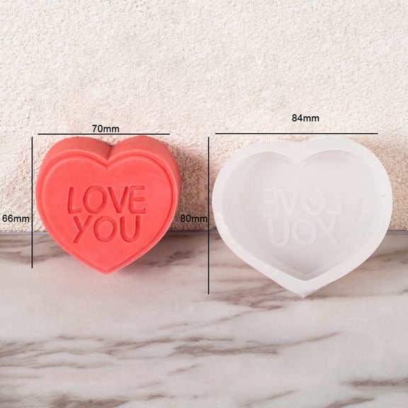 4 pc DIY Silicone Heart with Word Soap Molds for Handmade Soap Making Valentine's Day White