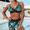 Green, variant on Floenr Two Piece Women’s Bikini Swimsuit Set,Casual Loose Double Straps Open Back Leafy Bathing Suit Swimwear