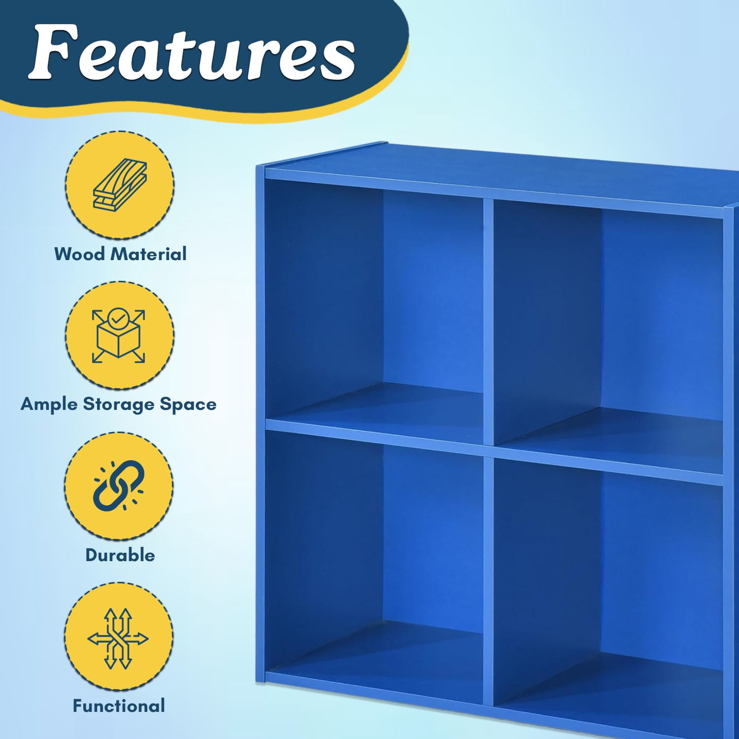 Kings Brand Furniture - 4 Cube Storage Organizer Book Shelf, Toy Storage Organizer for Playroom, Bedroom, Nursery School, Blue