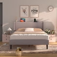 thumbnail image 3 of VECELO Queen Size Bed Frame with Charging Station, Upholstered Platform Bed Frame with Wingback Headboard, No Box Spring Needed, Light Gray, 3 of 11