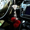 thumbnail image 2 of Car Bling Rear View Mirror Hanging Accessories for Women & Men, Rhinestones Diamond Love Heart and Red Plush Ball Crystal Sun Catcher Lucky Ornament Chain, Car Chandelier, Bling Car Charm, 2 of 6